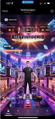 MBD Game metropolis home screen inside Telegram