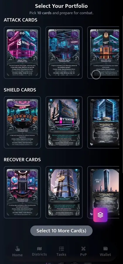 MBD Game portfolio selection with attack shield and recover cards