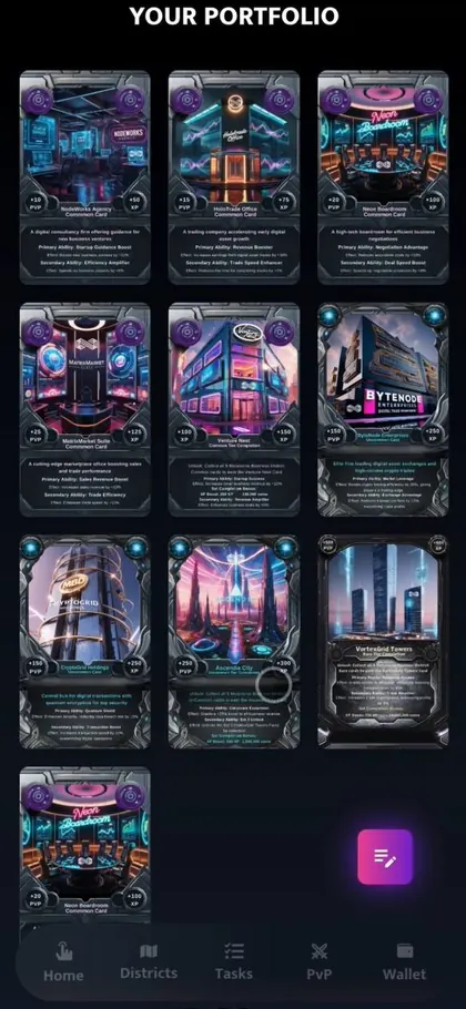 MBD Game portfolio grid of collected cards